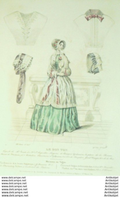 Gravure Mode Le Bon Ton 1846 13 # 32 (aquarelle old fashion plate)