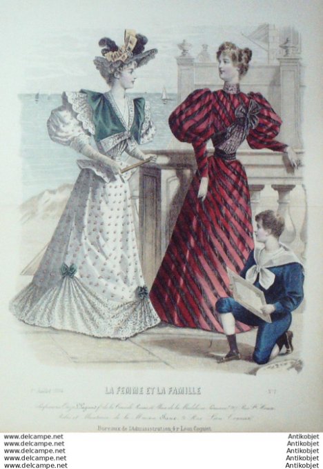 Gravure Mode La Femme & La Famille 1894 # 07 (Old Fashion plate)