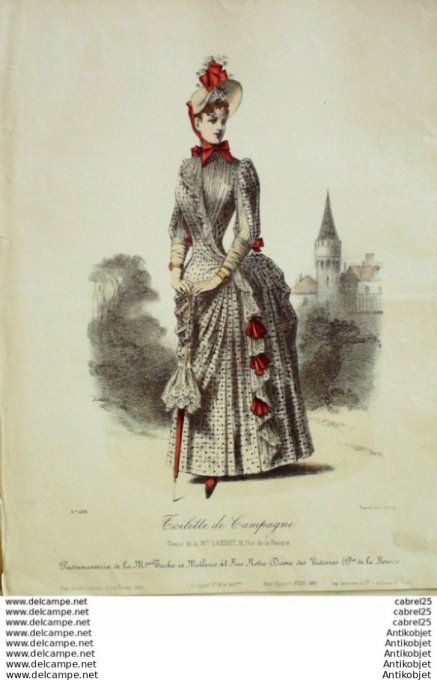 Gravure Mode Le Coquet 1887 # 33 (Old Fashion plate)