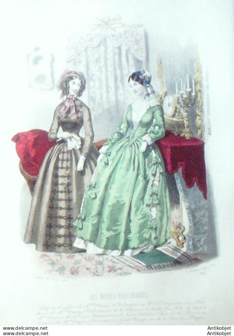 Gravure Les Modes Parisiennes 1846 # 193 Robe de soie Maison Fanny