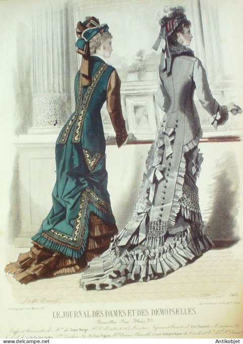 Gravure Mode J.Dames & Demoiselles 1870 # 1401 (Old Fashion plate)
