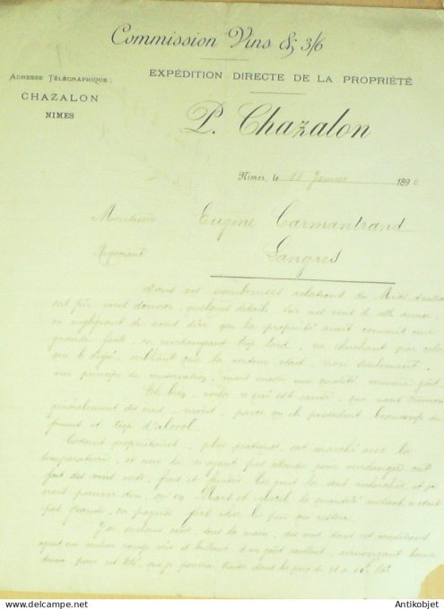 Lettre Ciale Chazalon (Négociant en vins) 1893 Nîmes (30)