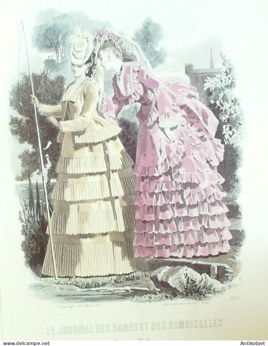 Gravure Mode J.Dames & Demoiselles 1863 # 1002 (Old Fashion plate)