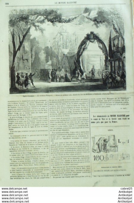 Le Monde illustré 1860 n°160 Chambery (73) Toulouse (31) Italie Naples Guadeloupe