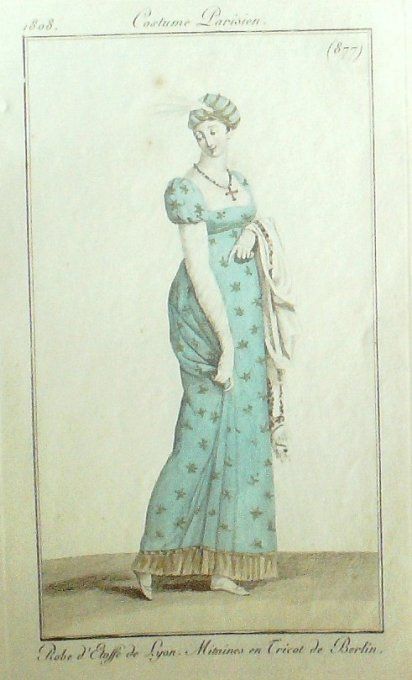 Gravure Mode Costume Parisien 1808 #  877 (eau forte old Fashion plate