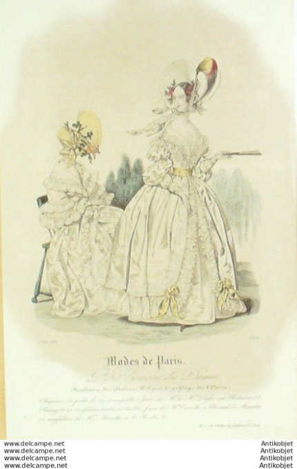 Gravure Mode Courrier des Dames 1837 # 1372 (eau forte old Fashion plate)