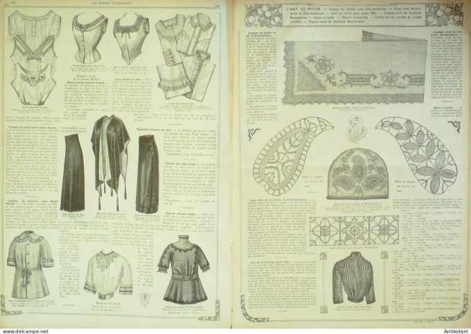 La Mode illustrée journal 1911 n° 50 Toilettes Costumes Passementerie