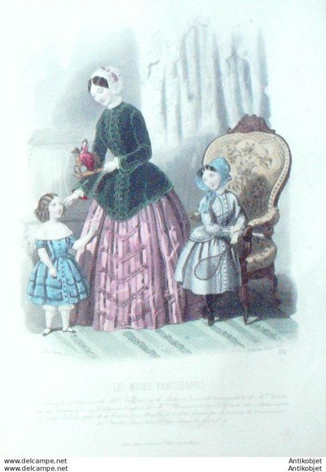 Gravure Les Modes Parisiennes 1846 # 194 Costumes enfants Maison Marendaz