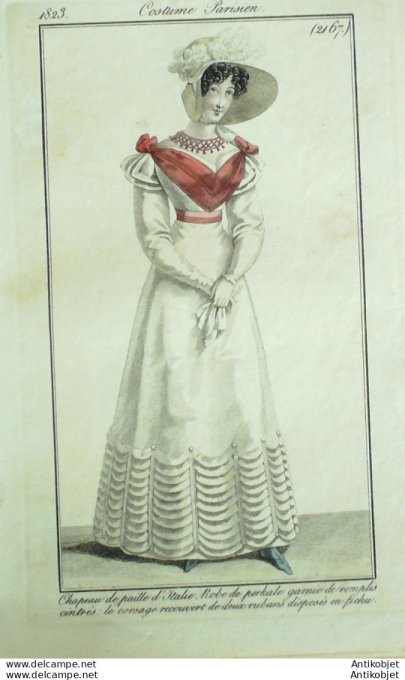 Costume Parisien 1823 # 2167 Robe perkale garnie de remplis