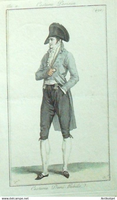 Costume Parisien 1803 an 11 # 492 (eau forte) Costume homme demi-habillé