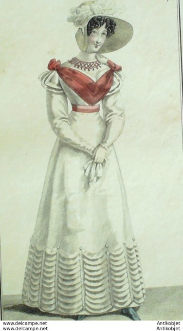 Costume Parisien 1823 # 2167 Robe perkale garnie de remplis