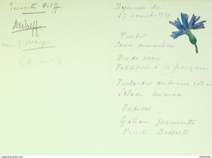 Menu illustre 1939 peint main