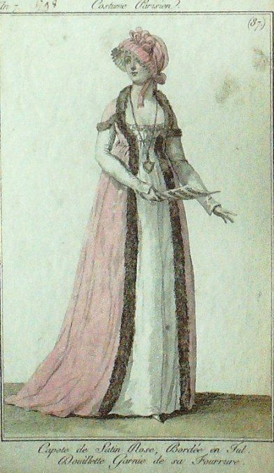 Gravure Mode Costume Parisien 1798 an  7 #  87 (eau forte old Fashion plate