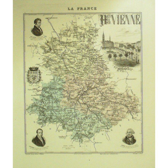 Carte Haute Vienne (87) Limoges Graveur Lecoq Waltner Barbier 1868