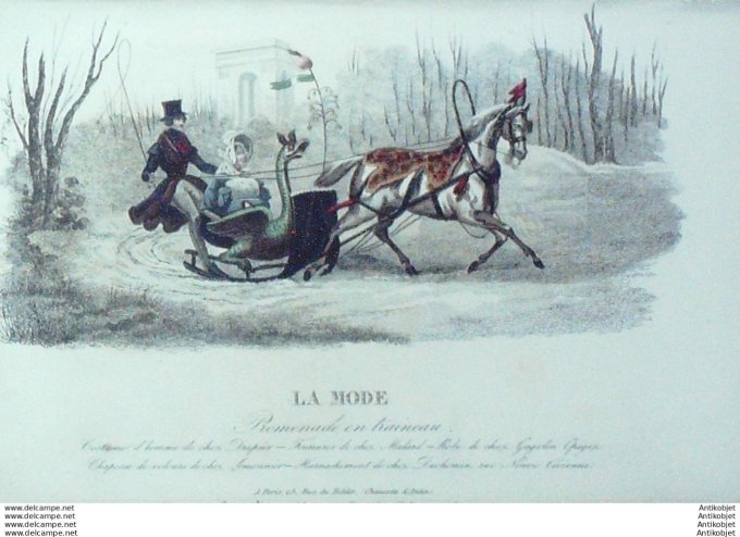 Gravure La mode 1838 #  4 (aquarelle old Fashion plate)