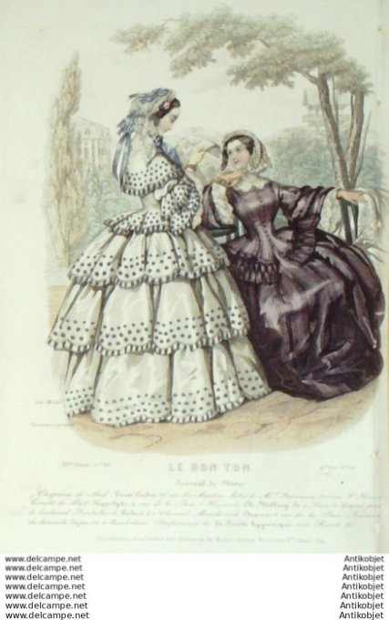 Gravure Mode Le Bon Ton 1854 21 # 13 (aquarelle old fashion plate)