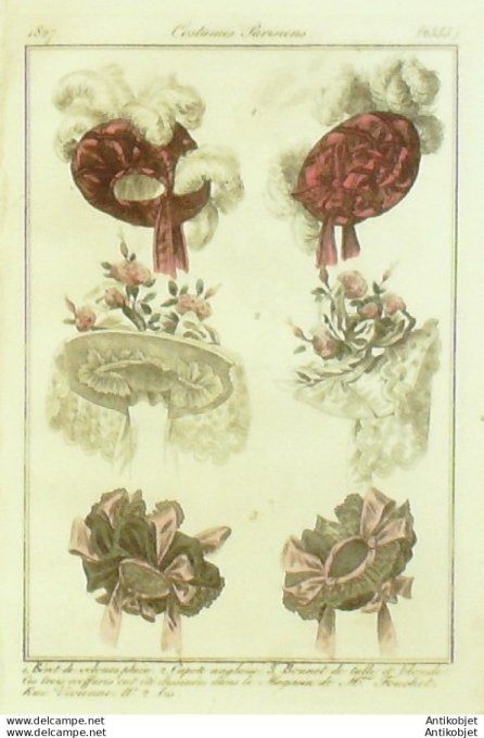 Costume Parisien 1827 # 2555 Béret de velours  bonnet