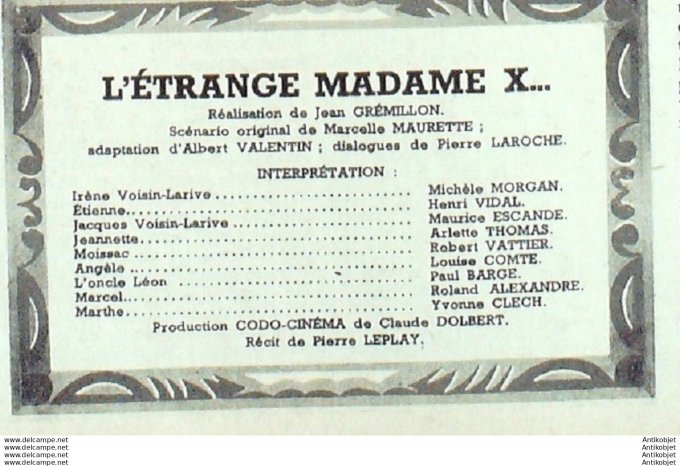 L'étrange Madame X Michèle Morgan Henri Vidal Maurice Escande
