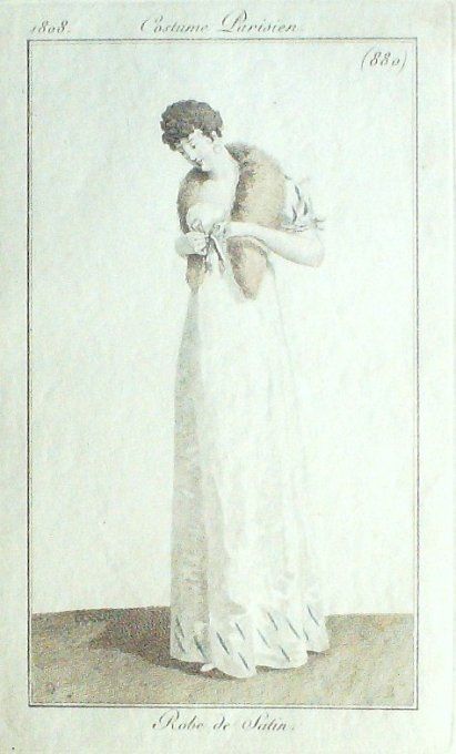 Gravure Mode Costume Parisien 1808 #  880 (eau forte old Fashion plate