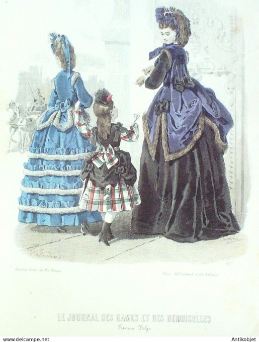 Gravure Mode J.Dames & Demoiselles 1862 # 977 (Old Fashion plate)