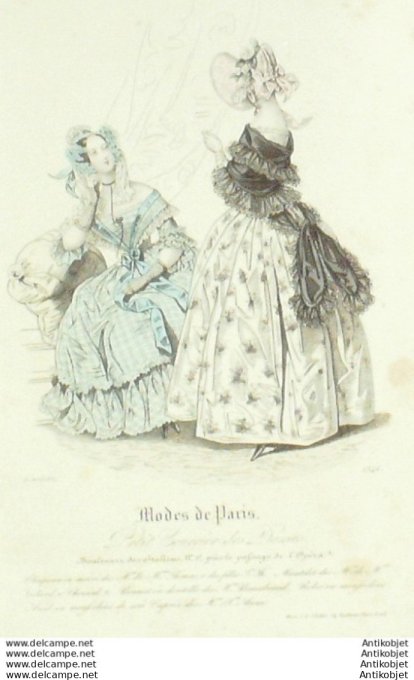 Gravure Mode Courrier des Dames 1837 # 1346 (eau forte old Fashion plate)