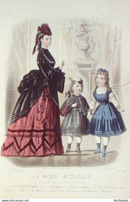 Gravure La Mode actuelle 1872 #  70 (Old Fashion plate) Amazone cavaliere