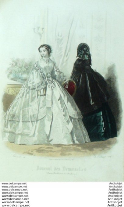 Gravure Mode J.Demoiselles 1857 # 04 (aquarelle Old Fashion plate)