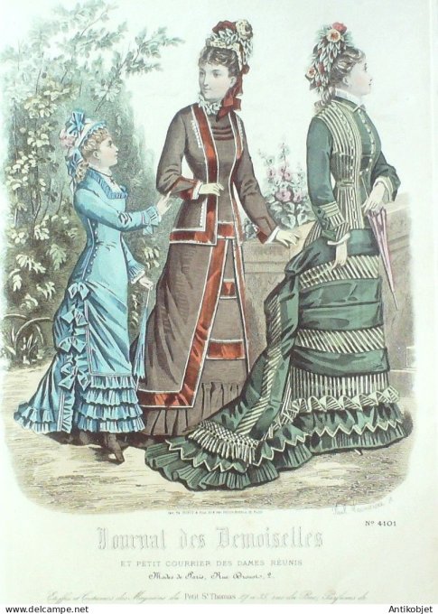 Gravure Mode J.Demoiselles 1877 # 4101 (aquarelle Old Fashion plate)