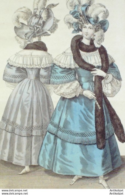 Gravure de mode Costume Parisien 1829 n°2749 Robe gros d'Orient