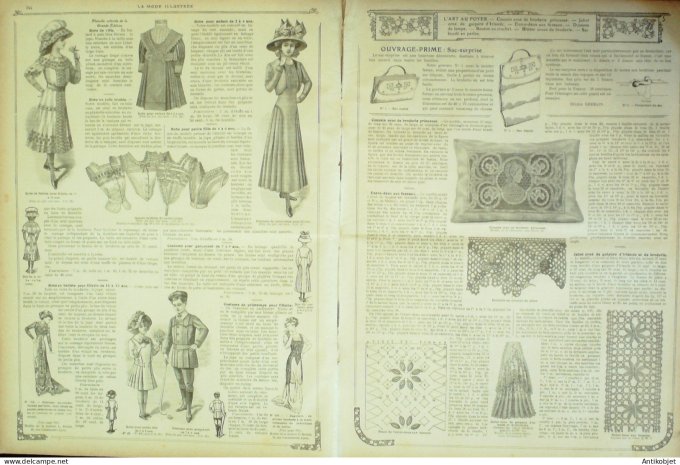 La Mode illustrée journal 1910 n° 16 Toilettes Costumes Passementerie