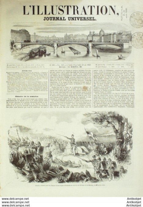 L'Illustration 1850 n°390 Angleterre IDSTED HOLSTEIN SLESWIG AURAY (56) Pologne PALAWY