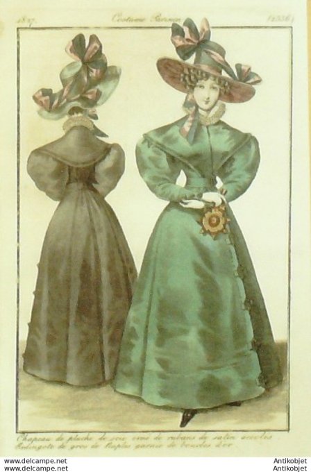 Costume Parisien 1827 # 2556 Redingote gros de Naples garnie