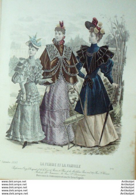 Gravure Mode La Femme & La Famille 1893 # 09 (Old Fashion plate)