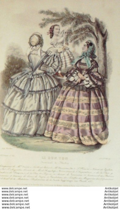 Gravure Mode Le Bon Ton 1854 21 #  7 (aquarelle old fashion plate)