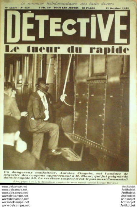 Détective 1933 # 259 Villefranche Houdan  Morlaix Boulogne î Thonon