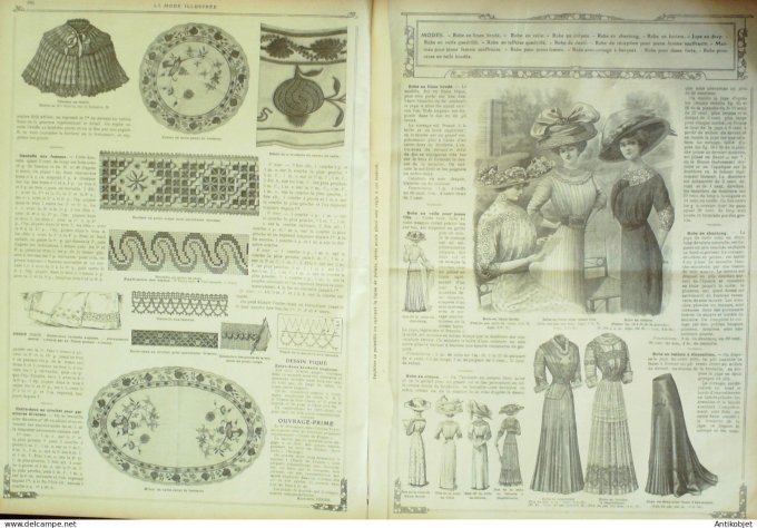 La Mode illustrée journal 1910 n° 25 Toilettes Costumes Passementerie