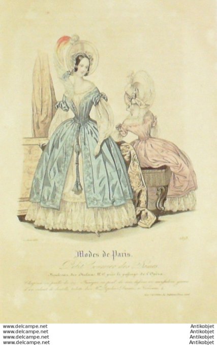 Gravure Mode Courrier des Dames 1837 # 1373 (eau forte old Fashion plate)