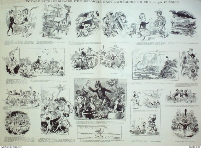 La Caricature 1882 #137 Voyage d'un reporter dans l'Amérique du Sud Clérice Loys Tinant