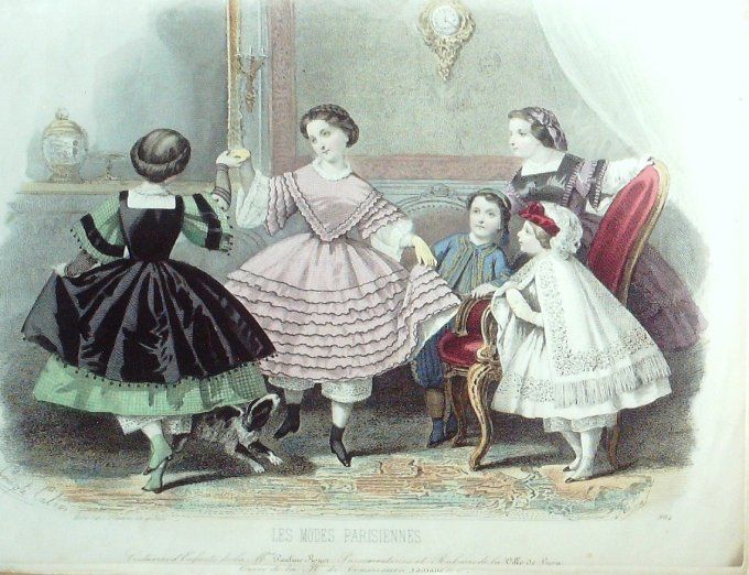 Gravure Les Modes Parisiennes 1860 # 884 Costumes enfants Maison Royer
