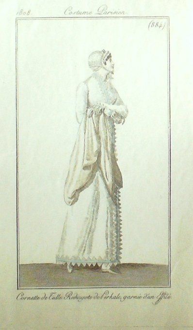 Gravure Mode Costume Parisien 1808 #  884 (eau forte old Fashion plate
