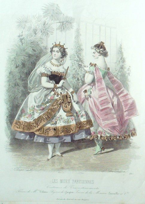 Gravure Les Modes Parisiennes 1860 # 885 Travestissements Maison Lassalle