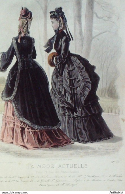Gravure La Mode actuelle 1873 #  73 (Old Fashion plate) Amazone cavaliere
