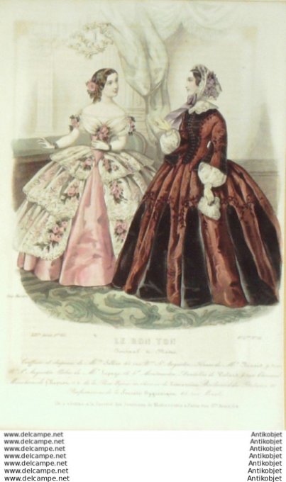 Gravure Mode Le Bon Ton 1854 21 # 12 (aquarelle old fashion plate)