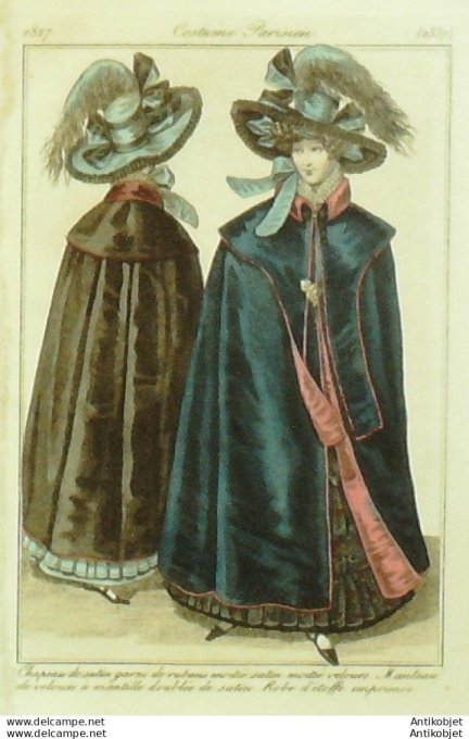 Costume Parisien 1827 # 2557 Robe d'étoffe imprimée manteau