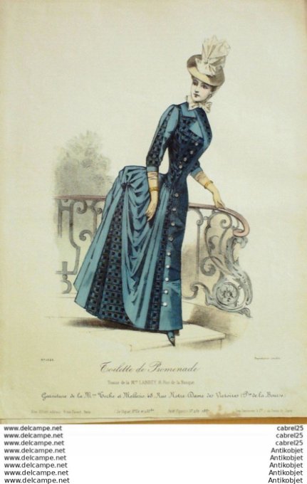 Gravure Mode Le Coquet 1887 # 32 (Old Fashion plate)