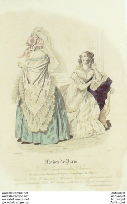 Gravure Mode Courrier des Dames 1837 # 1375 (eau forte old Fashion plate)