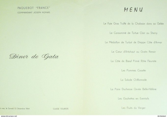 Menu illustre St Germain-en-Laye Pecq (78) Transatlantique Paquebot France 1964