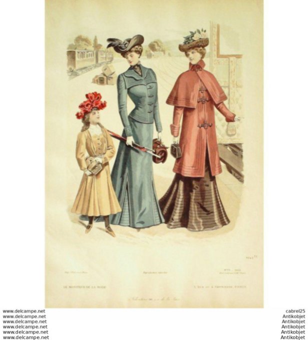 Gravure Mode Le Moniteur 1900 # 35 (Old Fashion plate)