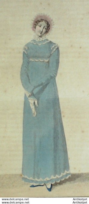 Gravure de mode Costume Parisien 1811 n°1169 Robe à mille raies