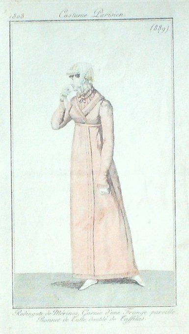 Gravure Mode Costume Parisien 1808 #  889 (eau forte old Fashion plate